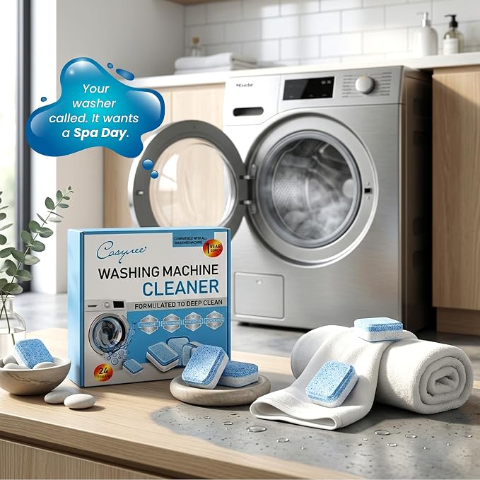Washing Machine Cleaner Descaler 24 Pack - Deep Cleaning Tablets For Front Loader & Top Load Washer, Eco-Friendly Deodorizer, Clean Inside Drum and Laundry Tub Seal - 12 Month Supply