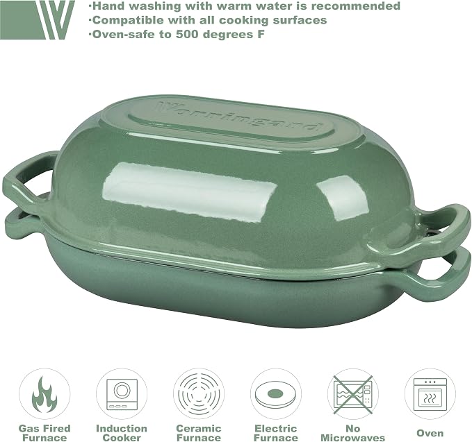 VORRINGARD Enameled Cast Iron Sourdough Bread Oven, Dutch Oven, Loaf Cast Iron Bread Pan for Homemade Bread Baking, Meatloaf Pan with Lid, 5QT, Sage Green