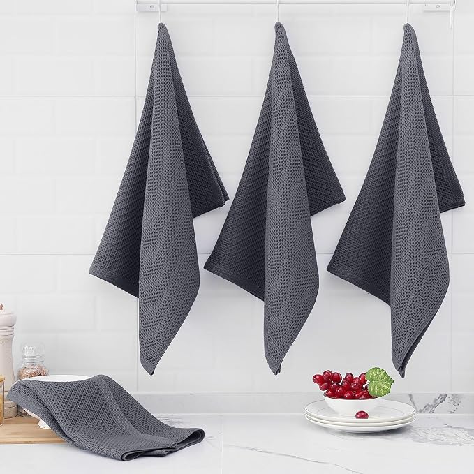 Homaxy 100% Cotton Oversized Waffle Weave Kitchen Towels 12-Pack, Dark Grey | 20 x 28 Inches, Ultra Soft Absorbent Dish Towels, Quick Drying Large Cleaning Towels