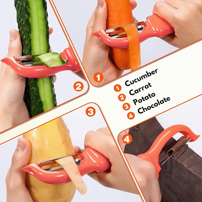 Rainspire Vegetable Peeler Potato Peelers for Kitchen, Sharp Stainless Steel Blades Veggie, Comfortable Handle Fruit Peeler, Carrot Peeler Apple Peeler Dishwasher Safe (1, Coral)