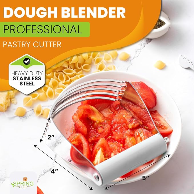 Spring Chef Large Dough Blender For Baking - Durable Pastry Blender - White | Heavy Duty Dough Mixer Hand Tool w/ Stainless Steel Blades, Professional Pastry Cutter Tool for Easy Mixing, Dishwasher Safe
