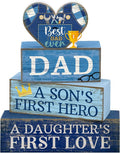 Lineshading 4 Pcs Dad Block Signs Wooden Farmhouse Decor, Father's Day | Tiered Tray Decorations for Home Table, Son's Hero Daughter's Love Quotes, Stacked Wooden Blocks, Rustic Gift for Dad