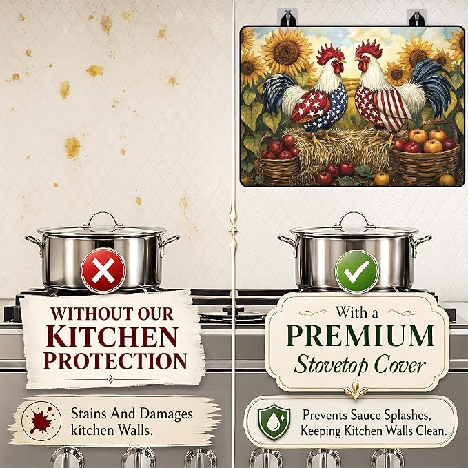 Patriotic Electric Stove Top Cover | Heat Resistant Glass Cooktop Protector for Kitchen Ceramic Countertops, Multiuse Stove Cover and Dish Drying Mat