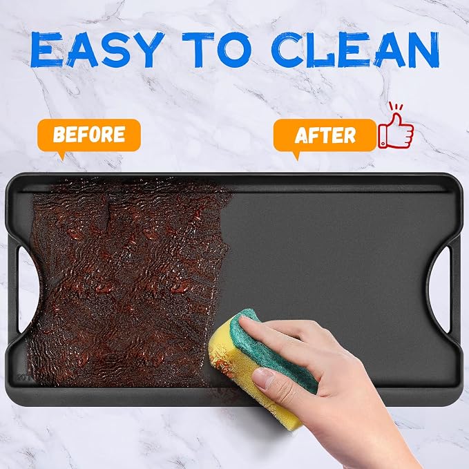GGC Cast Iron Reversible Griddle | Double-sided Griddle Pan for Stove Tops and Gas Grills, 20"x 10.5" Flat and Ribbed Griddle Plate for Cooking