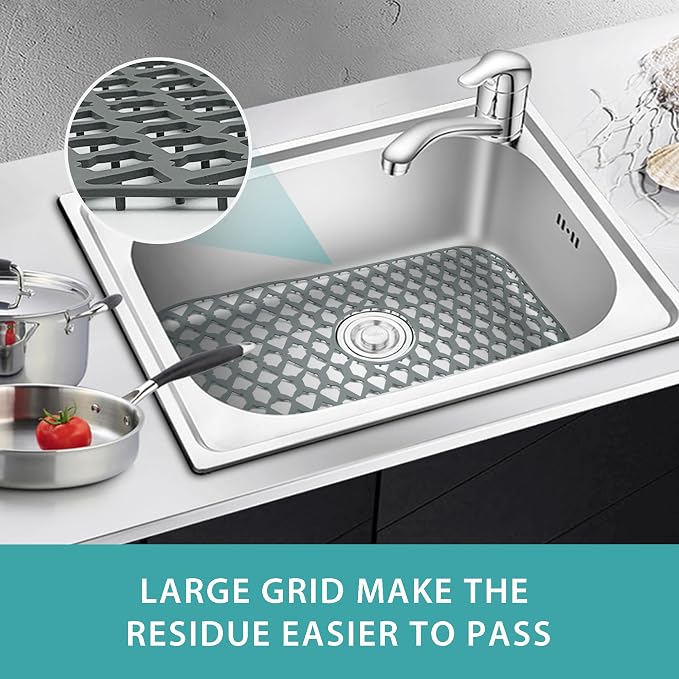 Silicone Kitchen Sink Protectors Mats - 12" 13" 14" 16" 18" 19" 21" 22" 24" 25" 26" 28" 30", Heat Resistant, Machine-wash (24”x13”, Center Drain)