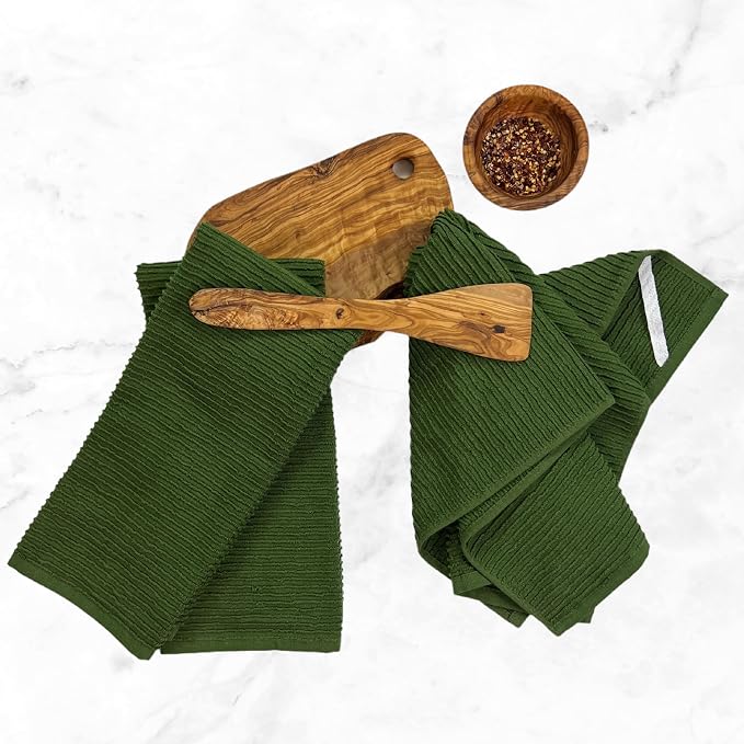 Avocado Forest Green Kitchen Dish Towels, Set of 3, 100% Cotton, 18" x 28" | Terry Loop Ribbed Textured, Soft & Absorbent Cleaning Cloth, Quick Dry, Multipurpose for Everyday Use