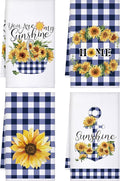 4 Pcs Sunflower Kitchen Towels Set, Hand Tea Towels Gifts | Absorbent Fast Drying Dish Clothes Floral Blue White Plaid Decor Housewarming Gift for Cooking Bathroom Kitchen Decor