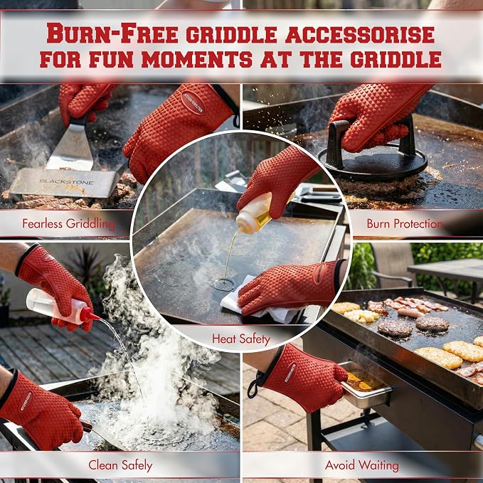 KITCHEN PERFECTION Silicone Griddle Grill Gloves Heat Resistant Oven Mitts | Waterproof, 5-Finger Design For A Better Grip, Best Griddle Grilling Accessories, Compatible with Blackstone, Weber & More
