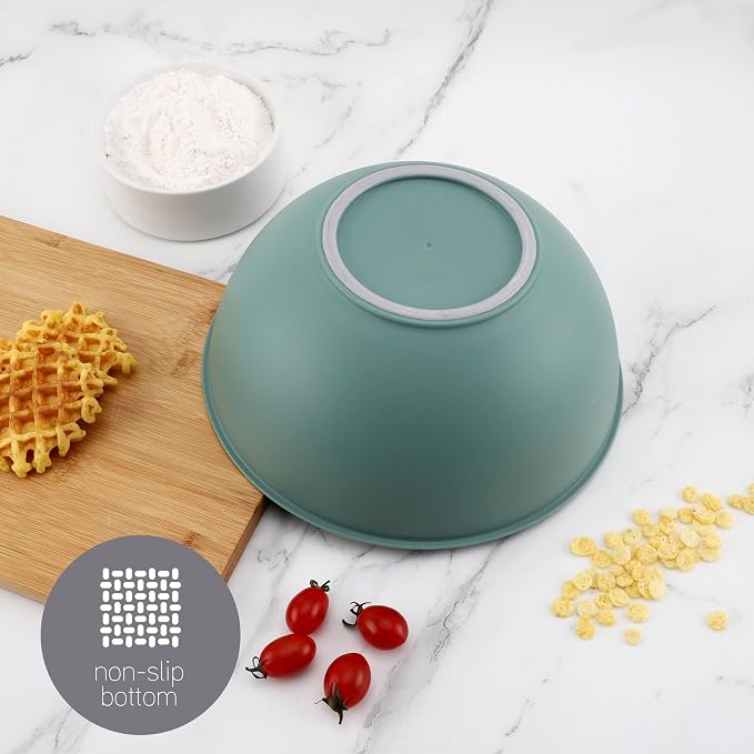 COOK WITH COLOR Mixing Bowls with Lids - 12 Piece Plastic Nesting Bowls Set includes 6 Prep Bowls and 6 Lids, Microwave Safe Mixing Bowl Set, Sage