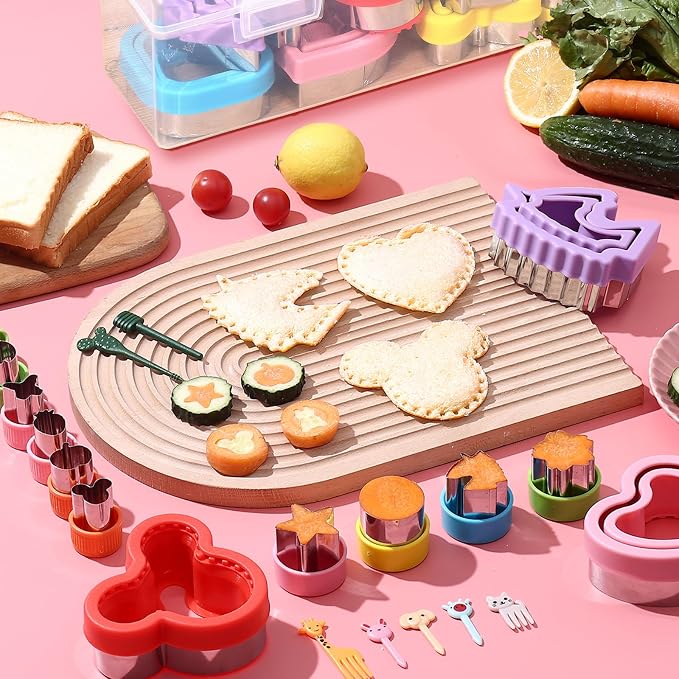 36 Pcs Sandwich Cutter and Sealer with Storage Case, Sandwich Maker & Fruit Cutter Food Picks, DIY Bread Decruster Cookie Sandwich Cutters for Kids Lunch Bento Box Back to School