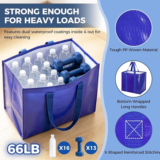 Reusable Grocery Bags, Waterproof & Foldable Shopping Bags Stand Upright | Heavy Duty Shopping Tote Bags, Waterproof & Foldable with Long Handles for Bulk Shopping, Versatile Storage 10 Pack-42L