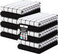 Homaxy Large Premium Cotton Kitchen Towels 16"x 28", 12 Pack, Black | Natural Ring Spun 390 GSM Dish Towels, Super Absorbent Terry Kitchen Hand Towels, Soft Tea Towels with Hanging Loop