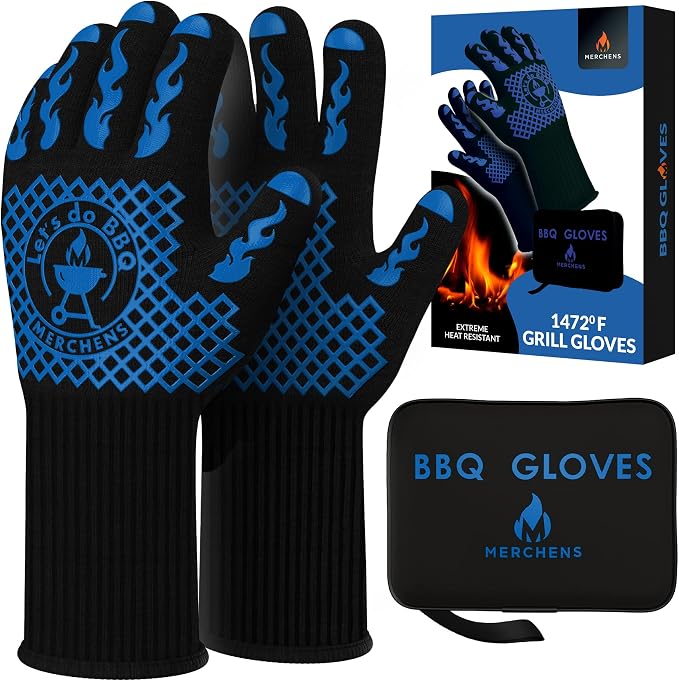 BBQ Grill & Oven Gloves 1472°F Heat Resistant | Storage Case & Gift Box | Fireproof, non-slip silicone mitts, extra-long protection for grilling, smoking & baking | Pro Series BBQ gloves - Easy clean