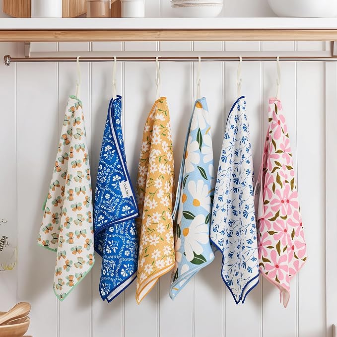 RECYCO Waffle Kitchen Towel Set of 2 - Quick Dry Microfiber Sustainable Dish Towels - Ultra Absorbent Reusable Cleaning Tea Towels - Lightweight Hand Towels,16”x 28”, Daisy Dreams