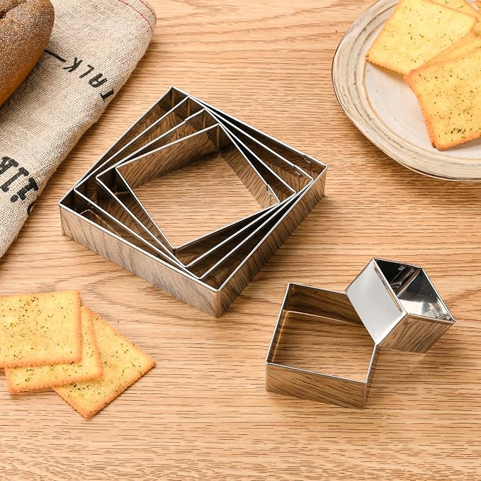 6 PCS Square Cookie Cutter Set - Cookie Cutters (1.5-4 Inch), Stainless Steel Set for Baking, Cookies, Biscuits & DIY - Durable Square Cutters for Holiday & Daily Use