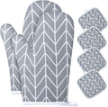 AUAUY Oven Mitts and Pot Holders 6PCS Set, 392°F Heat Resistant BBQ Gloves | Cooking Gloves and Hot Pads Baking Mittens, Top Kitchen Gadgets, Non-Slip Kitchen Mittens for Oven Cooking Baking Grilling