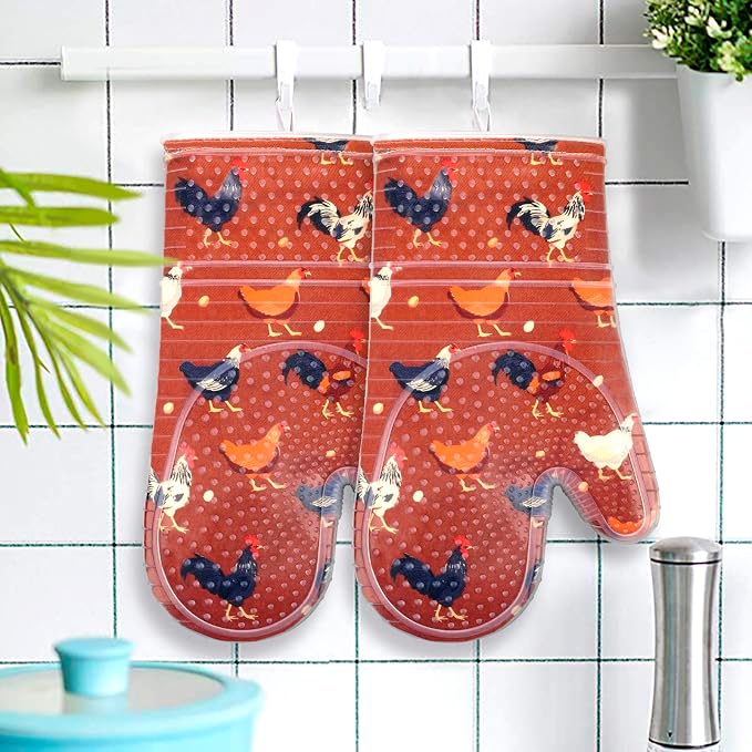 Oven Mitts with Transparent Clear Silicone Shell and Nice Shell Flower Printing