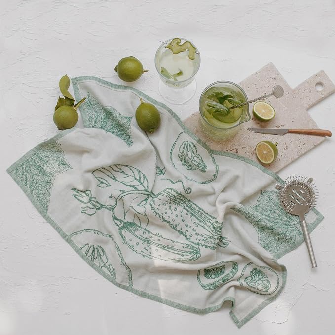 Dish Towels for Kitchen, Jacquard Tea Towel Set, Stylish and Functional, A Great Gift for Any Home, 100% Turkish Cotton Towel Set of 4 (Garden Vegetables)