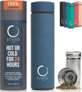 Pure Zen Tea Insulated Tea Infuser Bottle, 15 oz, Tea Thermos with Infuser | Leakproof, Hot and Cold 24 Hrs - for Tea, Coffee and Water, Stainless Steel, Tea Gift Set, Tea Tumbler with Infuser, Blue