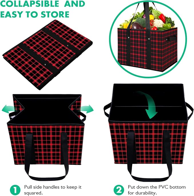Reusable Grocery Bags 2 Pack, Foldable & Water Resistant Shopping Bags | Large Grocery Tote Bag Water Resistant Shopping Bags Foldable Grocery Bag for Clothes,Shoes and Picnic