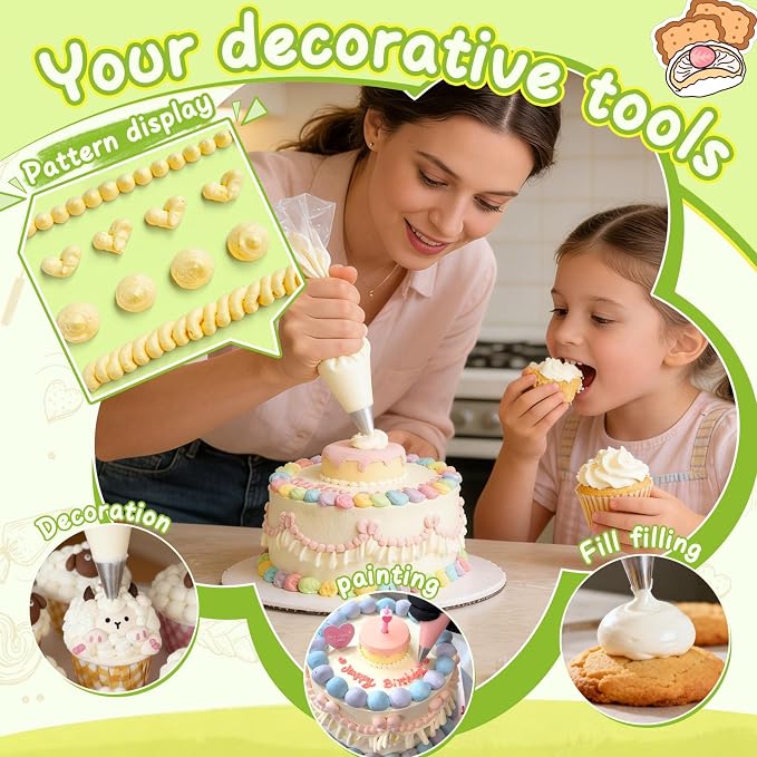 Hendiy 5 Pieces Large Round Piping Tip Set, Stainless Steel | Professional Cake Decorating, Frosting Tip, For Cupcakes Cakes Cookies
