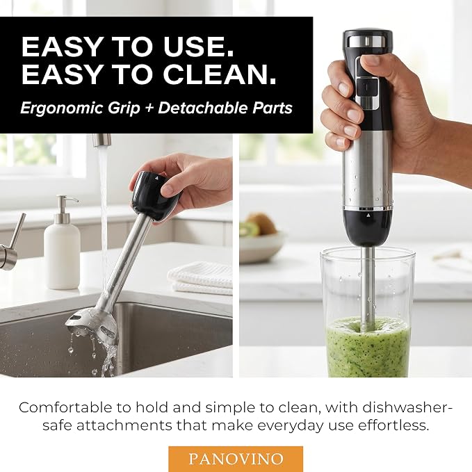 Handheld Immersion Blender, Stick & Hand Blender, 7-Speed, Black | Reinforced Metal Gear, Won't Strip Like Plastic; Whisk, Chopper & Beaker for Soups, Sauces, Smoothies & Baby Food