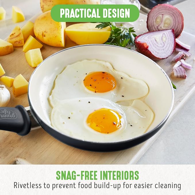 GreenLife 2 Piece (7” & 10”) Ceramic Nonstick Frying Pan Set, Black & Cream | PFAS-Free Nonstick Coating, Family Skillet Set, Egg Pan, Omelet Pan, Stay-Cool Handles, Dishwasher & Oven Safe up to 350F