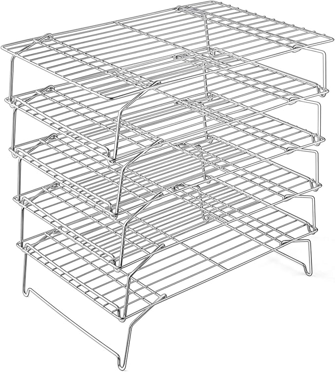 P&P CHEF 5-Tier Stainless Steel Cooling Rack, 15" x 10", Silver | Stackable Baking Cooking Racks for Cooling Roasting Grilling, Collapsible & Heavy Duty, Oven Safe & Easy Clean