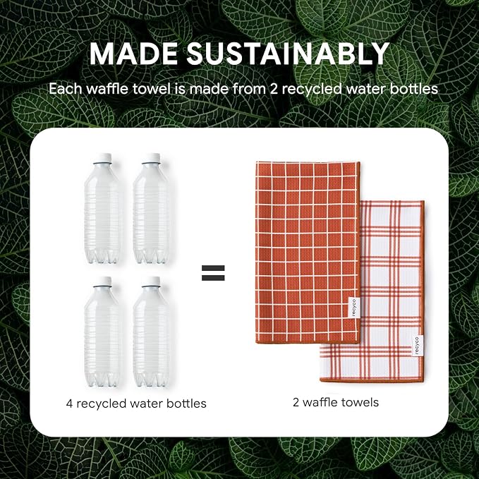 RECYCO Waffle Kitchen Towel Set of 2 - Quick Dry Microfiber Sustainable Dish Towels - Ultra Absorbent Reusable Cleaning Tea Towels - Lightweight Hand Towels,16”x 28”, Farmhouse Plaid