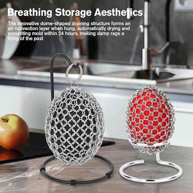Cast Iron Scrubber Chainmail Set – 316 Stainless Steel Dish Scrub Brush for Cast Iron Skillet Pan Cleaner, Dutch Oven, Wok & Non-Stick Cookware | Dishwasher Safe – 2Pack