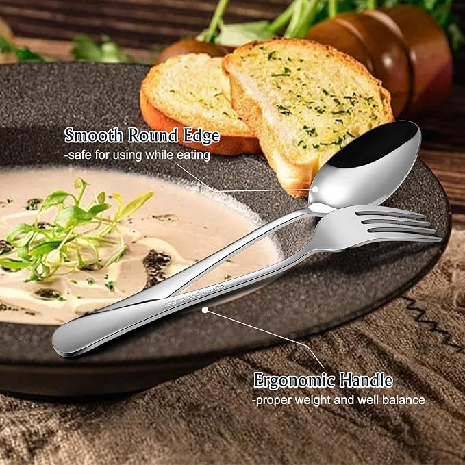 E-far Forks Spoons and Knives Set for 6, 18 Pieces Stainless Steel Silverware Set, Food Grade Flatware Cutlery Sets for Home Kitchen Restaurant, Mirror Finish, Dishwasher Safe