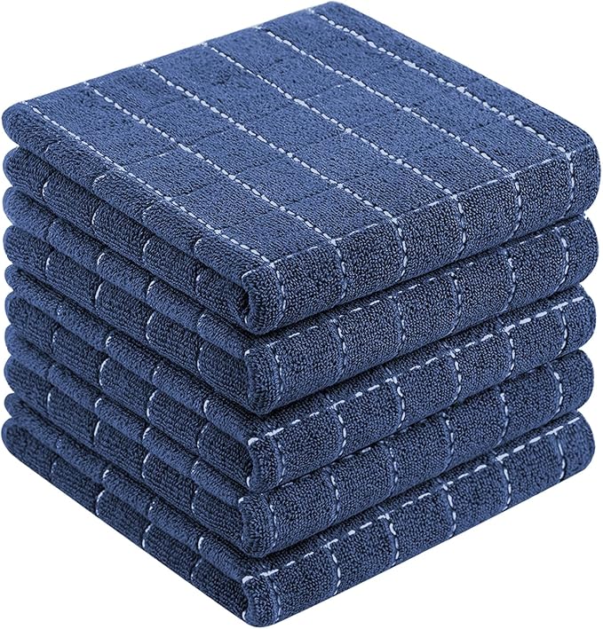 Homaxy 100% Cotton Terry Kitchen Towels, 5 Pack, Navy Blue | Ultra Soft and Absorbent Dish Towels for Kitchen, Suitable for Drying and Washing Dishes