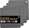 Silicone Trivet Mats 4 Heat Resistant Pot Holders Multipurpose Non-Slip Hot Pads for Kitchen Potholders, Drying mat, Jar Opener, Spoon Holder, Coaster.(Grey)