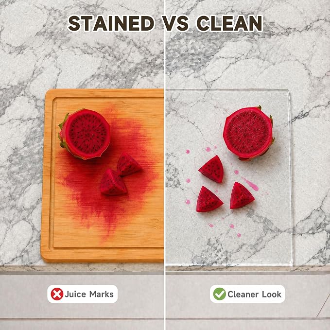 SWSKR Clear Acrylic Cutting Board with Counter Lip 17.5"x13.5" | Non-Slip Base, 60% Thicker, BPA-Free Food-Safe, Easy Clean, Protects Countertops, for Bread Meat Veggies, Kitchen Essential