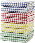 Cotton Kitchen Towels 8 Pack, 15x26 Checkered Dish Towels | Highly absorbent terry cloth towels for drying dishes, wiping spills, and kitchen cleaning. Machine washable and quick dry