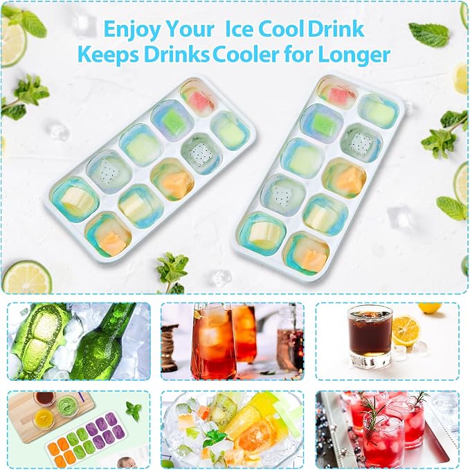 DOQAUS Ice Cube Tray with Lids, 4 Pack Silicone Ice Trays for Freezer | Stackable BPA & LFGB Safe, Easy Release for Kitchen, RV, Cocktail, Coffee, Soup & Food