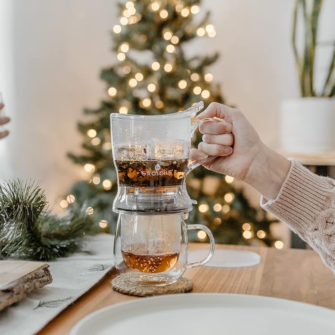 GROSCHE Aberdeen Smart Tea Maker BPA-Free Tea Infuser Clear 17.7 oz (525ml) | Drip-Free Bottom Dispenser, Coaster, Easy Brewing, Simple Cleanup, Tritan Build, Loose-Leaf Steeping, Stylish Design