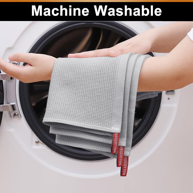 Homaxy 100% Cotton Waffle Weave Kitchen Towels, 12 Pack, Light Grey | Soft and Absorbent Dish Towels, 16 x 26 Inches Quick Dry Hand Towels