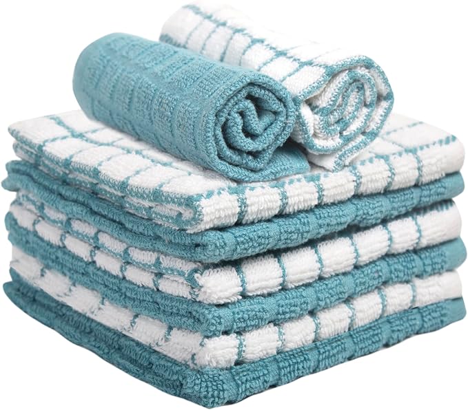 Bumble Dish Cloths (6-Pack), 100% Cotton Kitchen Towels, 12"x12" - Aqua | 405 GSM | Soft, Highly Absorbent & Durable Dish Towels for Kitchen