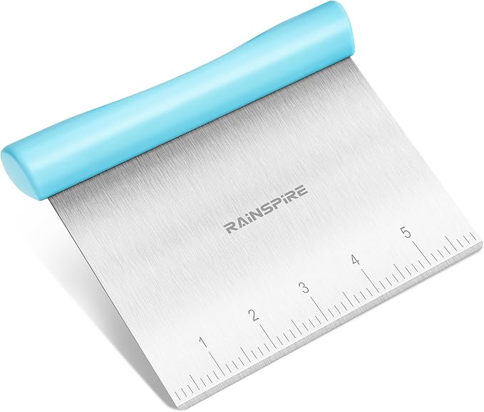 Upgraded 304 Stainless Steel Multi-Purpose Bench Scraper with Measurement Marks, Dishwasher Safe, Dough Cutter for Pizza, Bread and Cookie Dough Vegetable Chopper, Baking Supplies, Blue