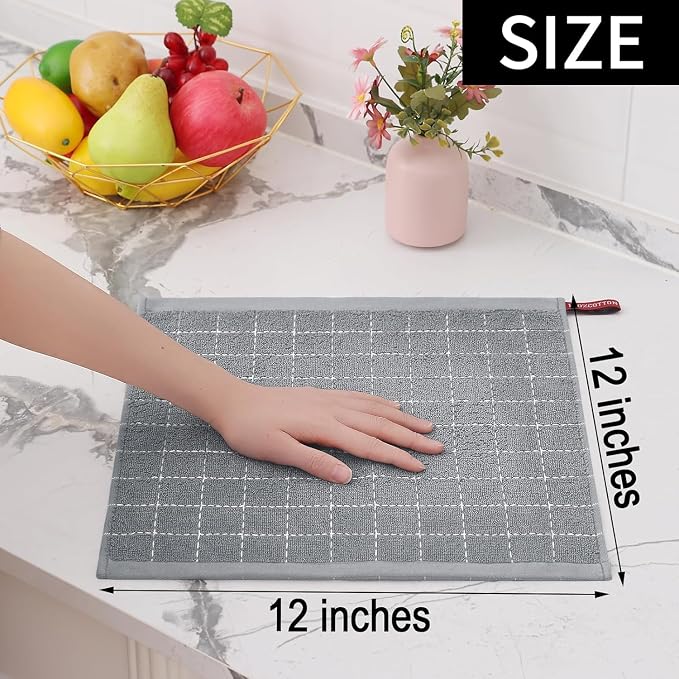 Homaxy 100% Cotton Terry Kitchen Dish Cloths, 4 Pack, Grey | Ultra Soft and Absorbent Dish Towels for Kitchen, Suitable for Drying and Washing Dishes