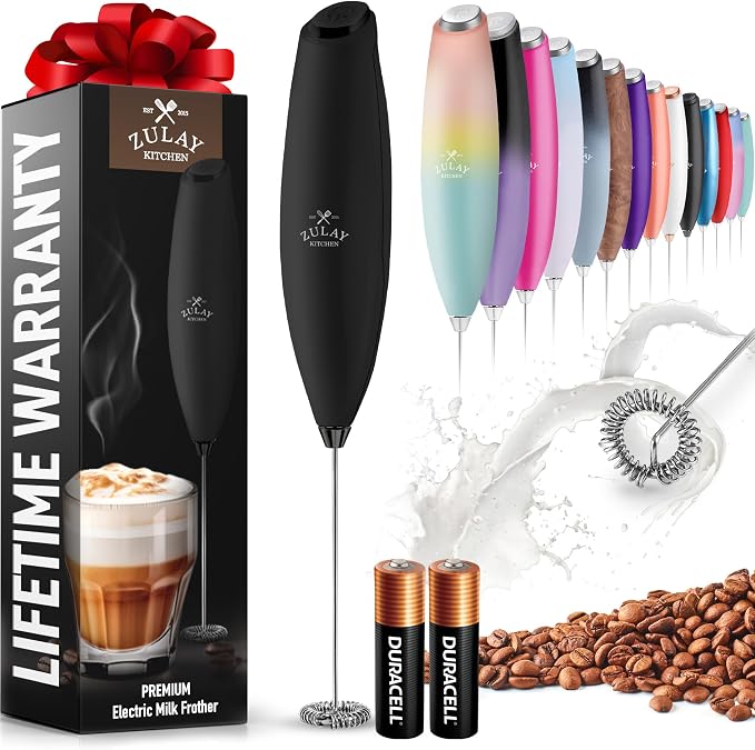 Zulay Powerful Milk Frother for Coffee with Upgraded Titanium Motor - Handheld Electric Whisk, Milk Foamer, Mini Mixer & Coffee Blender for Frappe, Latte, Matcha, No Stand - Graphite Black