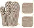 4Pcs Oven Mitts and Pot Holders, Heat Resistant Oven Mitts Set with Pothholder,Heat Resistant Microwave Gloves Safe for Baking,Cooking, BBQ (Khaki)