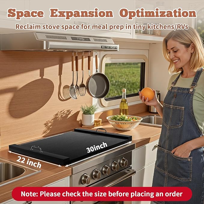 Gas Stove Top Cover: Wooden 30 * 22 Inches Electric Stovetop Covers, Noodle Board with Handles, Wood RV Cutting Board for Kitchen Counter (Black)