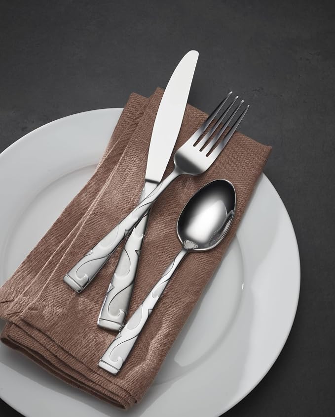 Oneida Tuscany 45-Piece 18/0 Silverware Set for 8, Flatware | satin finish, dishwasher safe | includes serving spoons and utensil set | cutlery set, wedding silverware