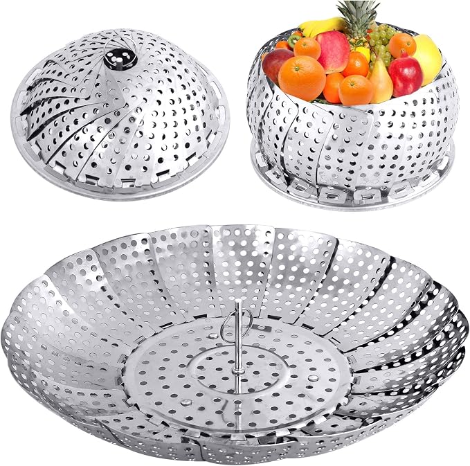 Veggie Vegetable Steamer Basket, Folding Steaming Basket, Metal Collapsible Stainless Steel Steamer Basket Insert, for Cooking Food, Expandable Fit Various Size Pot(5.3" to 8.6") YLYL