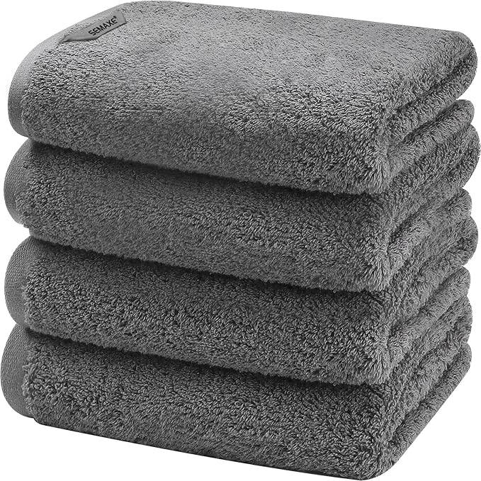 4-Pack Gray Cotton Hand Towels for Bathroom with Hanging Loops | Sink-side towels for drying hands and face, ideal for bathrooms, guest baths, powder rooms, OEKO-TEX certified, easy care