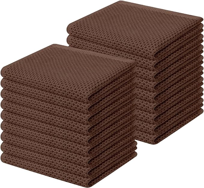 Homaxy 100% Cotton Waffle Weave Kitchen Dish Cloths 18-Pack, Coffee | 12 x 12 Inches, Ultra Soft Absorbent Dish Towels, Quick Drying Dish Rags with Hanging Loop