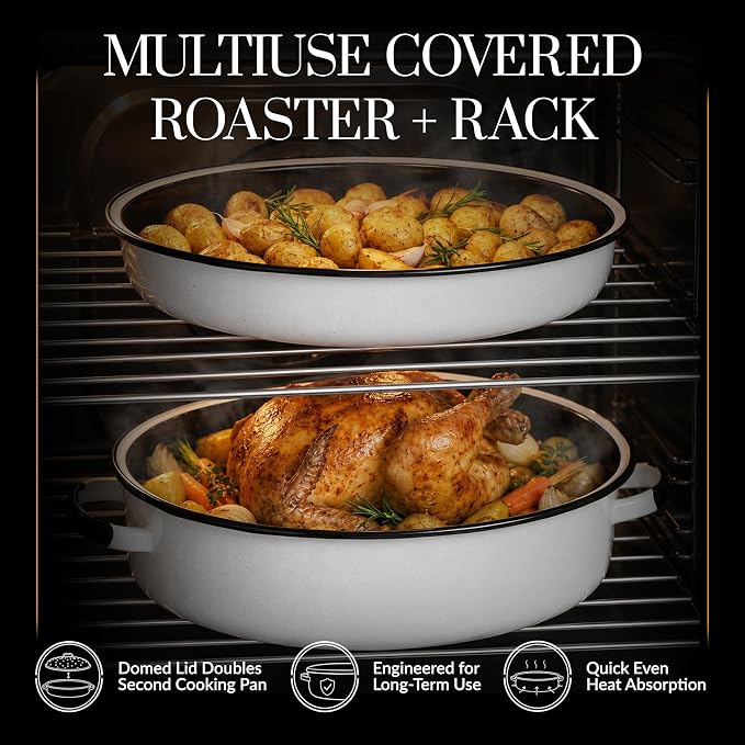 Granite Ware 18-Inch Covered Oval Roaster - Speckled White, Set of 3