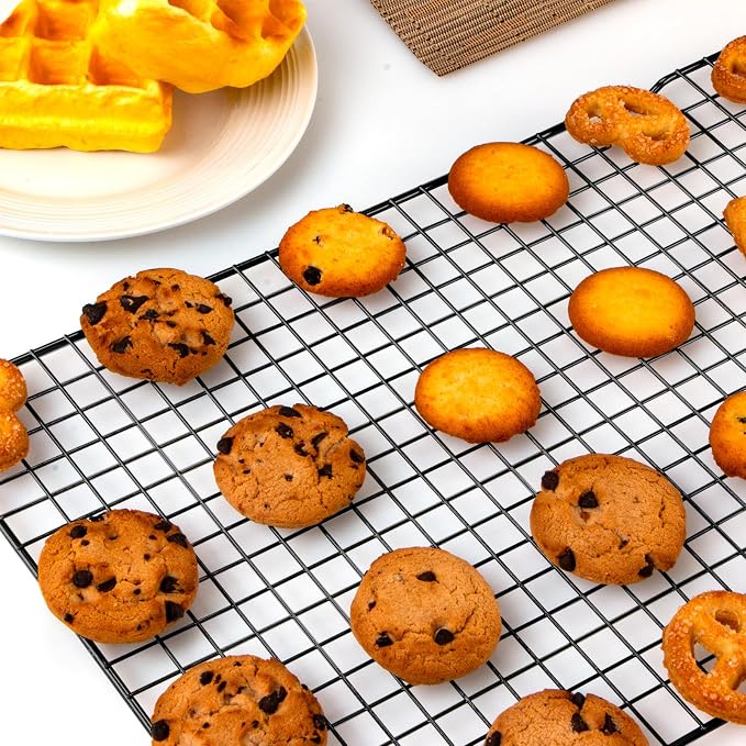 2PCS Cooling Rack for Cooking and Baking, 16" x 10" Wire Rack, Black | Thick Wire Rack, Oven & Dishwasher Safe, for Roasting, Grilling, Drying, Fits Half Sheet Pan